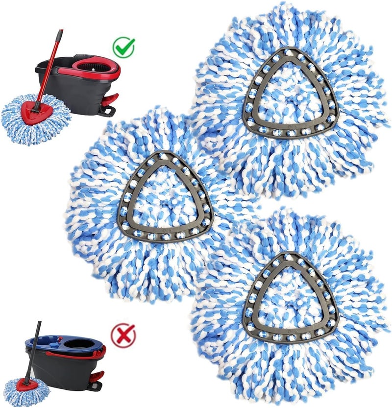 JIUMEE Easywring 1-Tank System,Mop Replacement Heads for O-Ceda Mop Replace Head, Spin Mop Heads Replacements, Microfiber Spin Mop Refills, Easy Cleaning Mop Head Replacement (Blue and White 3pcs) - Image 1